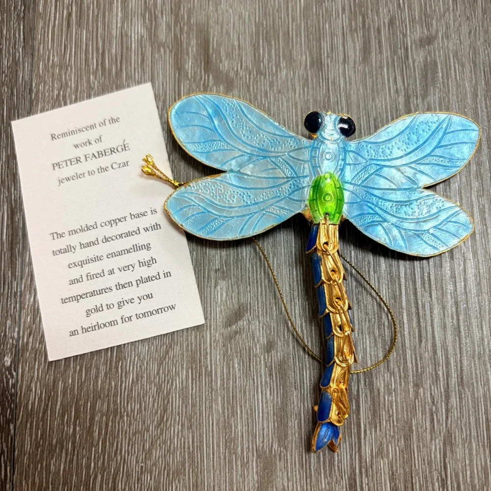 Alsan Company Victorian Enamelling Dragonfly Ornament Gold Plated Copper Blue